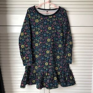 TEA Girls Size 7 Long Sleeve Floral Knit Dress